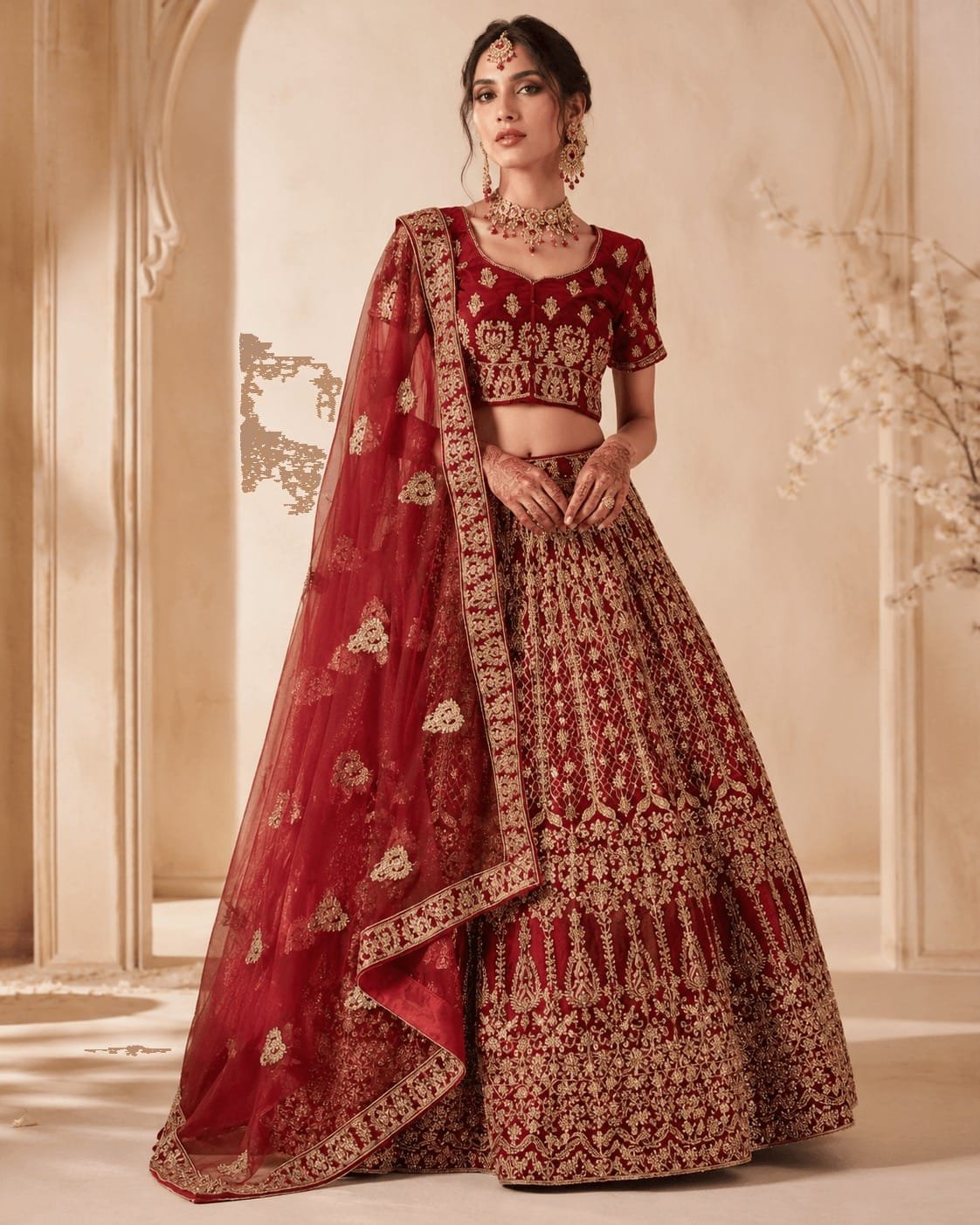 02-LOCATION-LEHENGA-CHOLI-ROUGE-OR-FACE-BORDEAUX